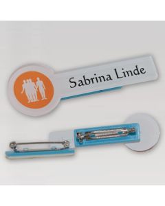 Namensschild Acryl mit Nadelbefestigung 70x25x1,6mm  